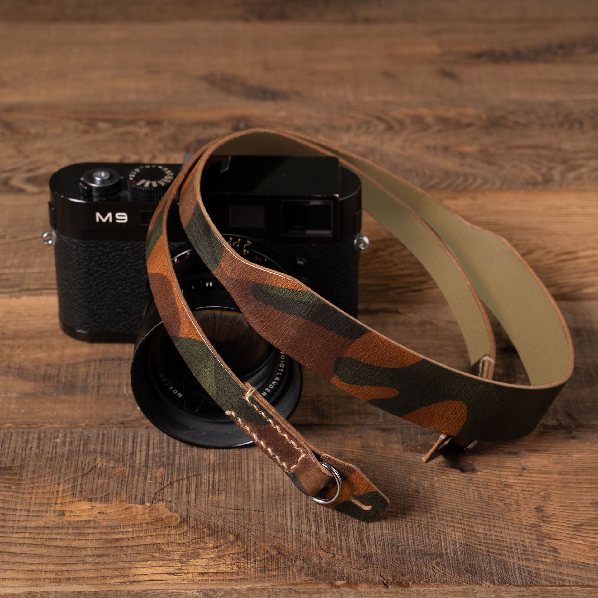 Full Leather Camera Neck Strap 008 Tapered (Cura Split Rings)